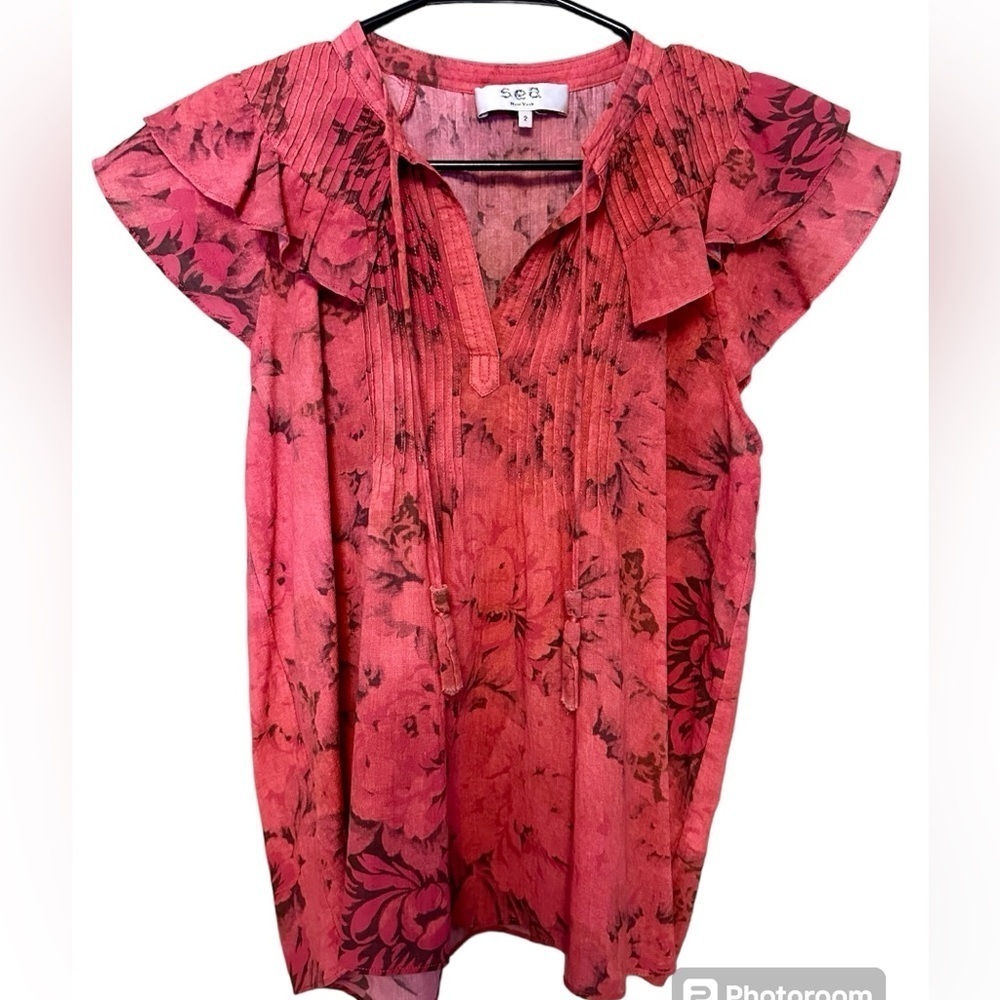 Sea New York Pintuck Tassels Flutter Top Size 2  XS